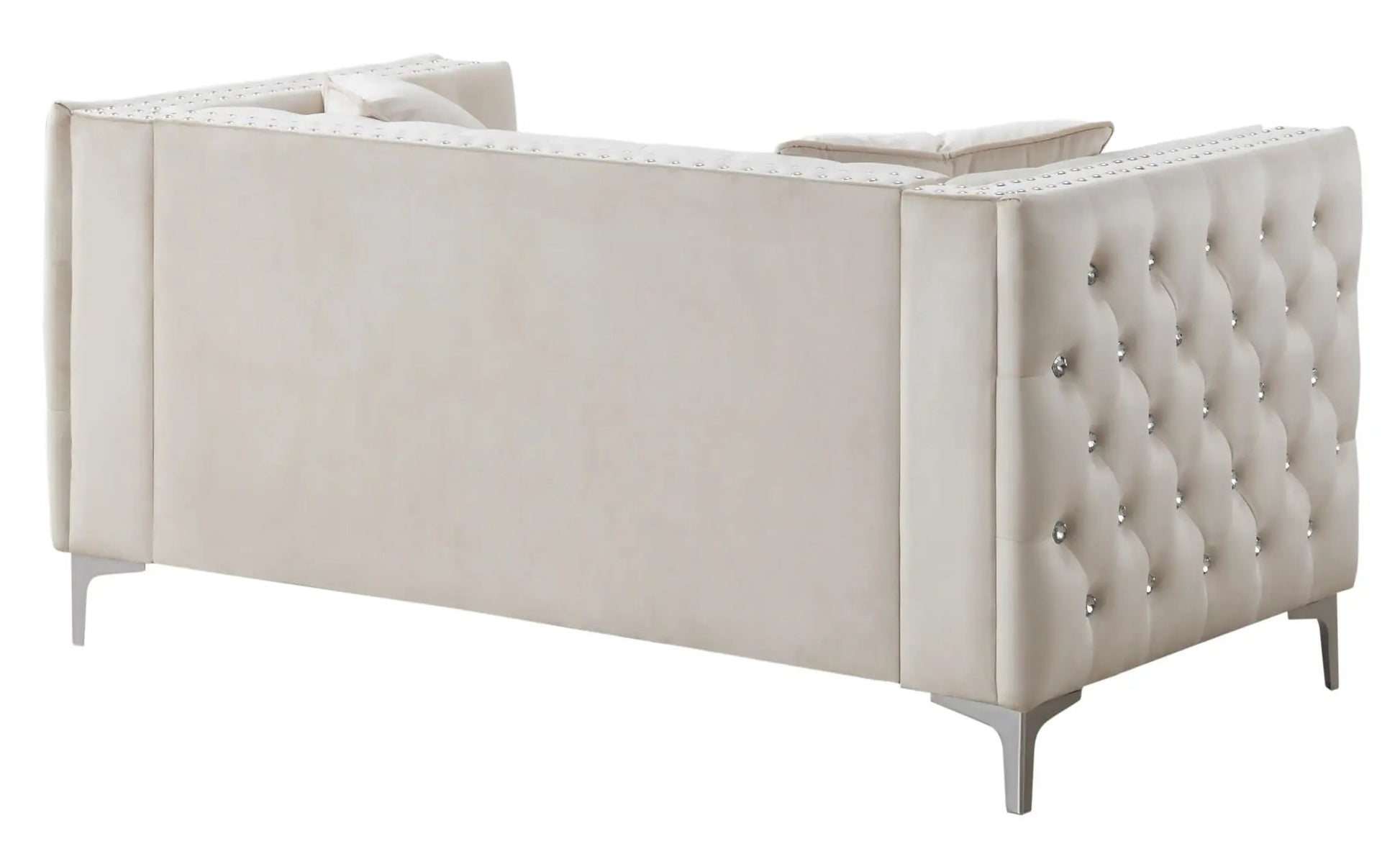 Elegant Track Arm Loveseat by Unique Piece Furniture, beige tufted stationary loveseat on Tampa Home & Garden Store