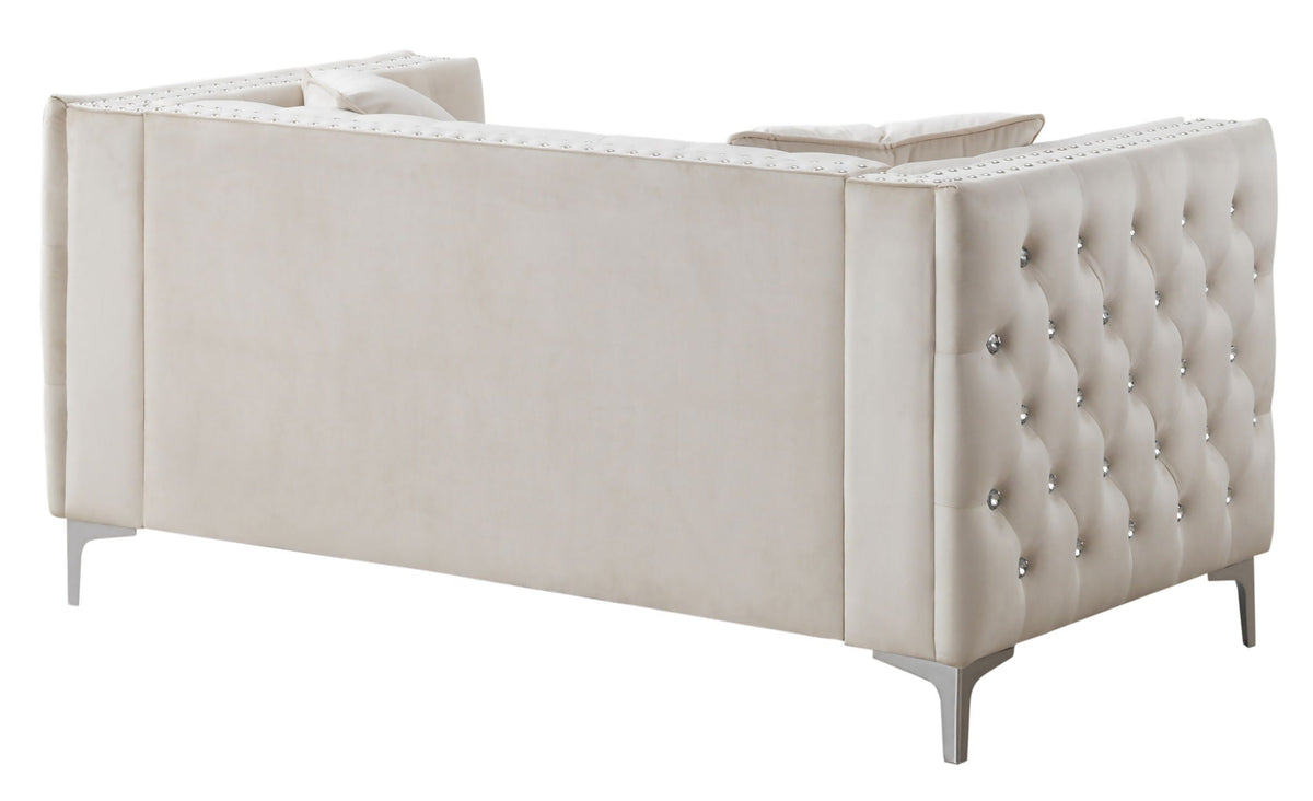 Elegant track-arm loveseat beige micro suede with tufted back by HouseOfZazla on Tampa Home & Garden Store