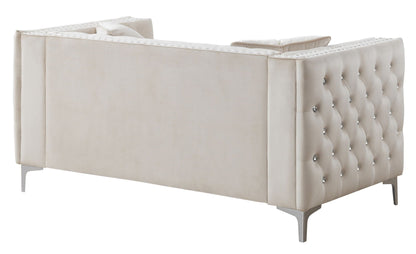 Elegant track-arm loveseat beige micro suede with tufted back by HouseOfZazla on Tampa Home & Garden Store
