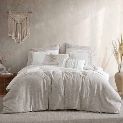 Tan And White Textured Jacquard Comforter Set