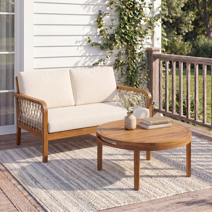 Outdoor Acacia Wood Loveseat and Coffee Table Set