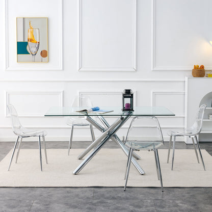 Modern minimalist transparent dining chairs, 6-piece set around a glass dining table on Tampa Home & Garden Store
