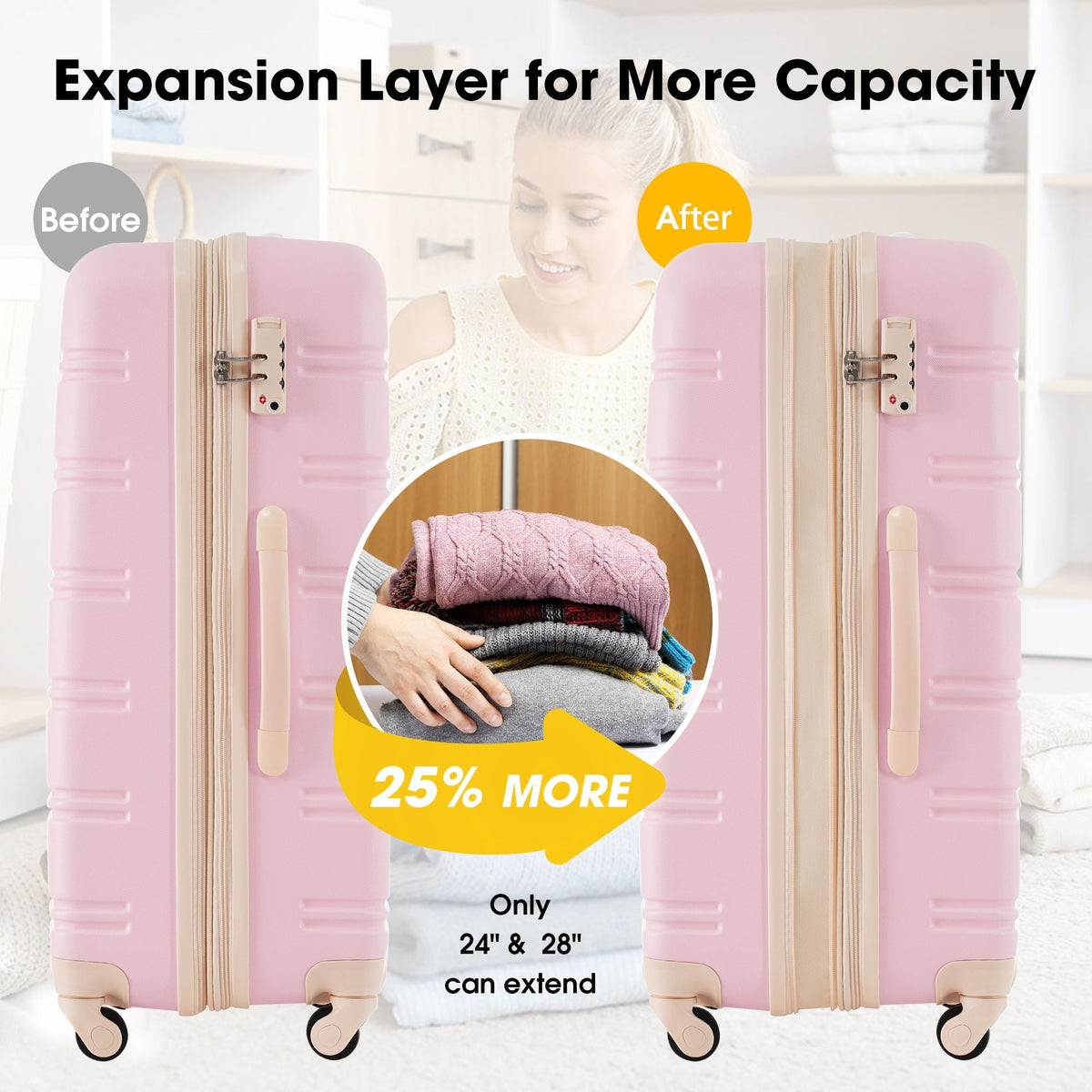HouseOfZazla pink hardshell luggage set, 2-piece with TSA lock and spinner wheels, 20/24 in on Tampa Home & Garden Store