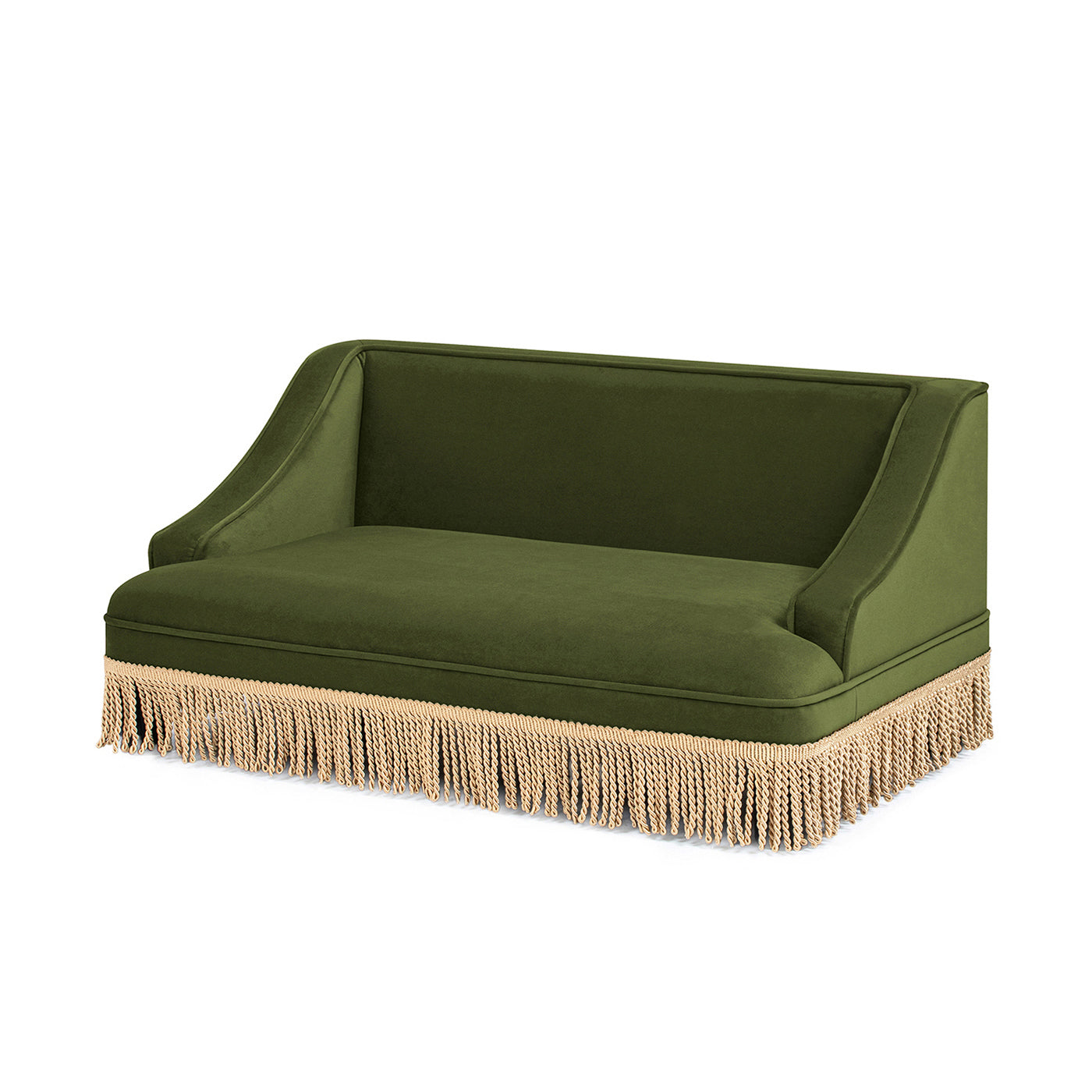 Duchess 33' Medium Princess Pet Bed Sofa with Fringe Skirt in olive green velvet pet chair on Tampa Home & Garden Store