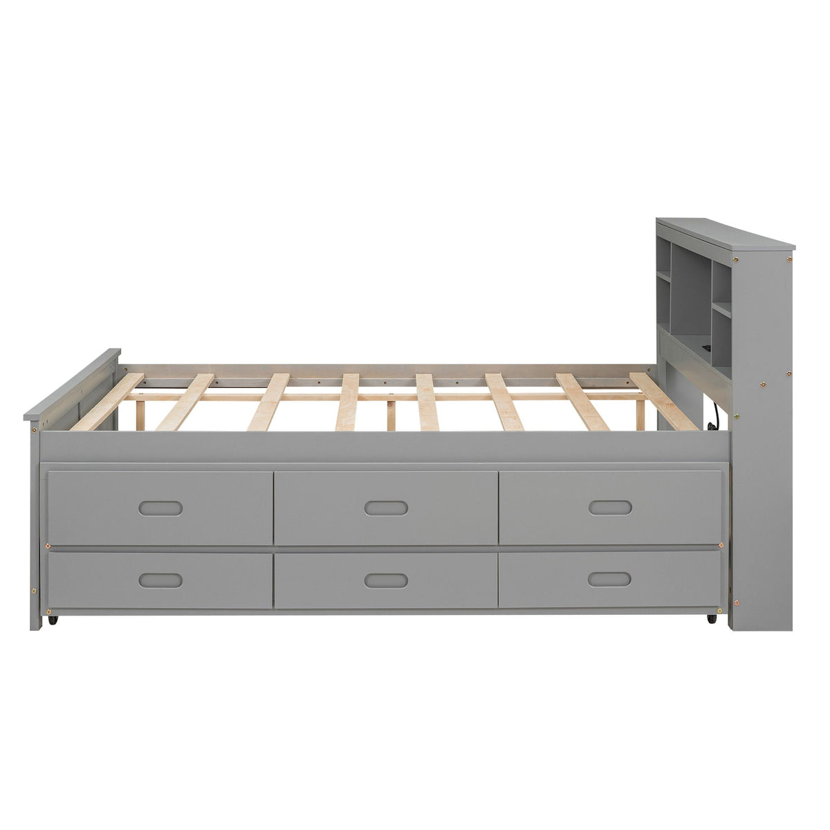 HouseOfZazla gray platform bed with storage headboard and 3 drawers, USB port, slatted bed on Tampa Home & Garden Store