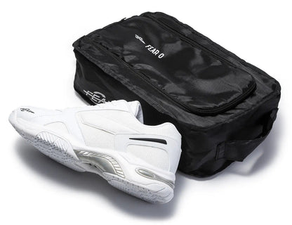 Fear0 NJ men's white high-arch all-in-one walking shoe with firm support, shown with black bag on Tampa Home & Garden Store
