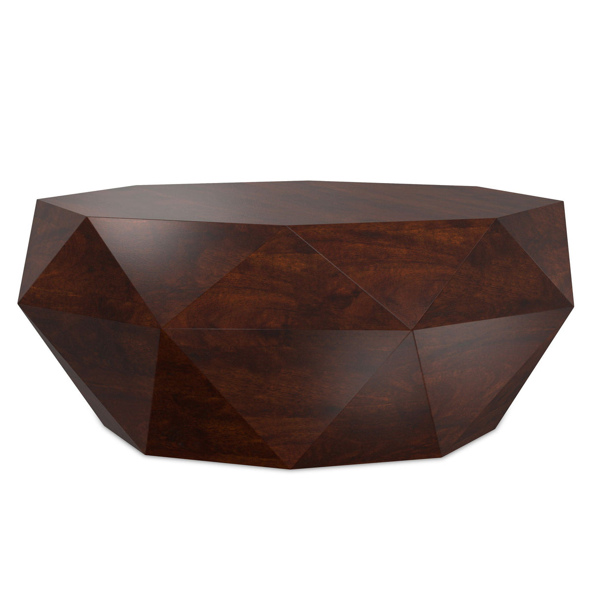 Zayn Coffee Table with Geometric Design, dark walnut finish, faceted polygonal top by HouseOfZazla on Tampa Home & Garden Store