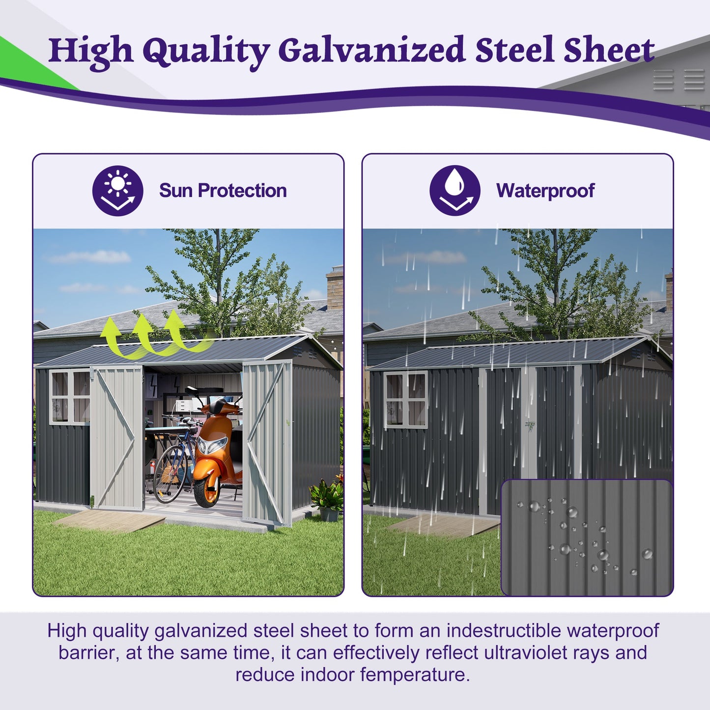 10x8 Outdoor Steel Shed with Door and Lock