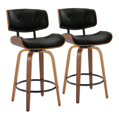 Counter Stool set of 2 with black upholstery, swivel seat, wood legs and footrest on Tampa Home & Garden Store
