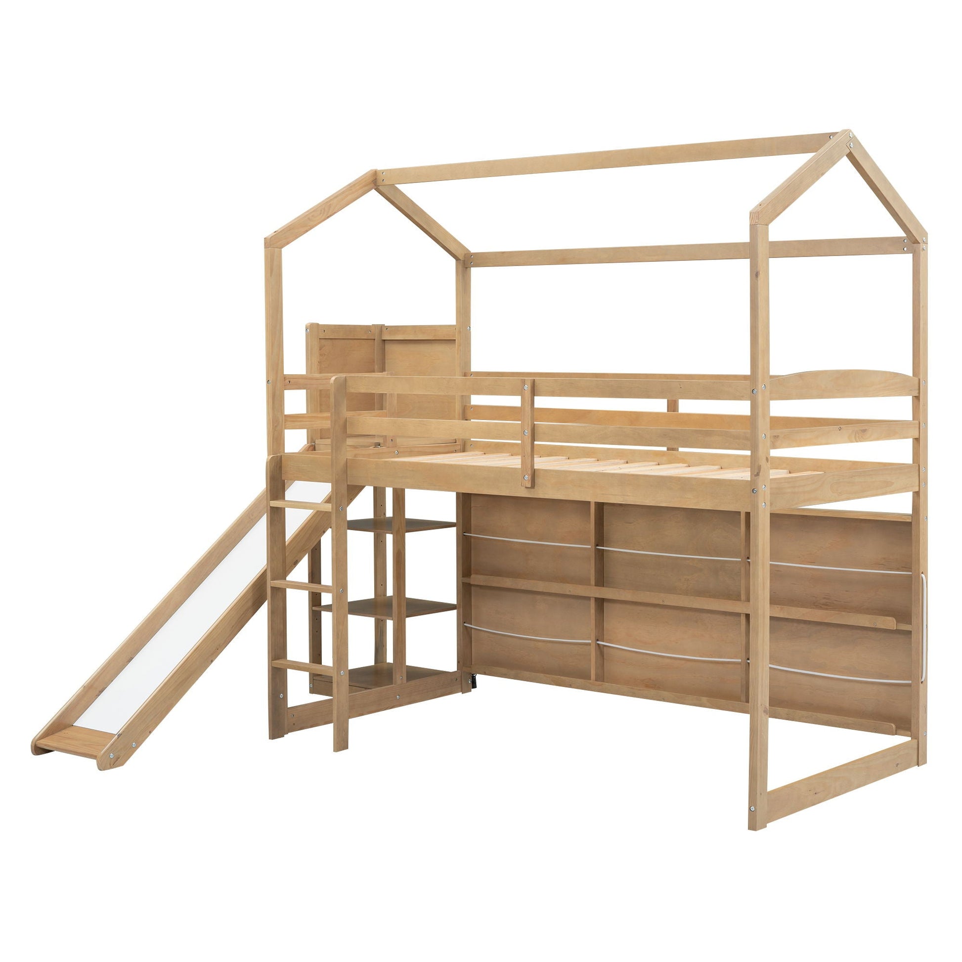 House Loft Bed With Slide by HouseOfZazla loft bed with slide and storage shelves on Tampa Home & Garden Store