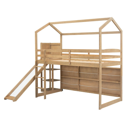 House Loft Bed With Slide by HouseOfZazla loft bed with slide and storage shelves on Tampa Home & Garden Store