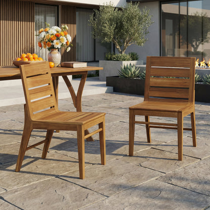 Outdoor Acacia Wood Dining Chair (Set of 2), natural wood finish, modern patio seating on Tampa Home & Garden Store