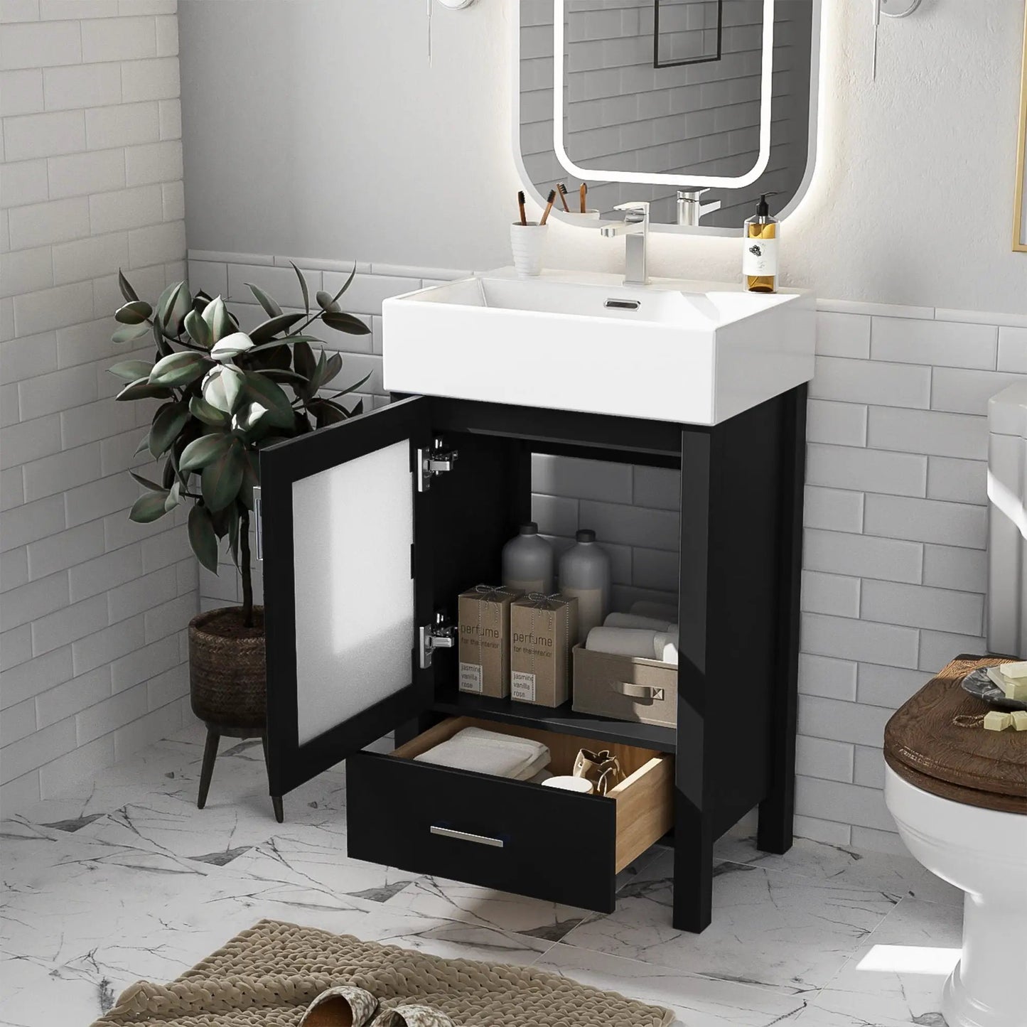 Bathroom Vanity with Ceramic Sink and Storage