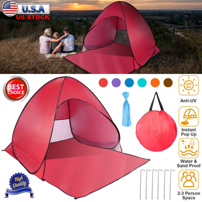 GemGear red pop-up beach tent anti-UV UPF50+ instant setup for 2-3 people with net window on Tampa Home & Garden Store