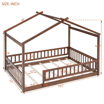 Bed House Bed Frame With Fence wooden canopy bed in warm brown by Unique Piece Furniture on Tampa Home & Garden Store