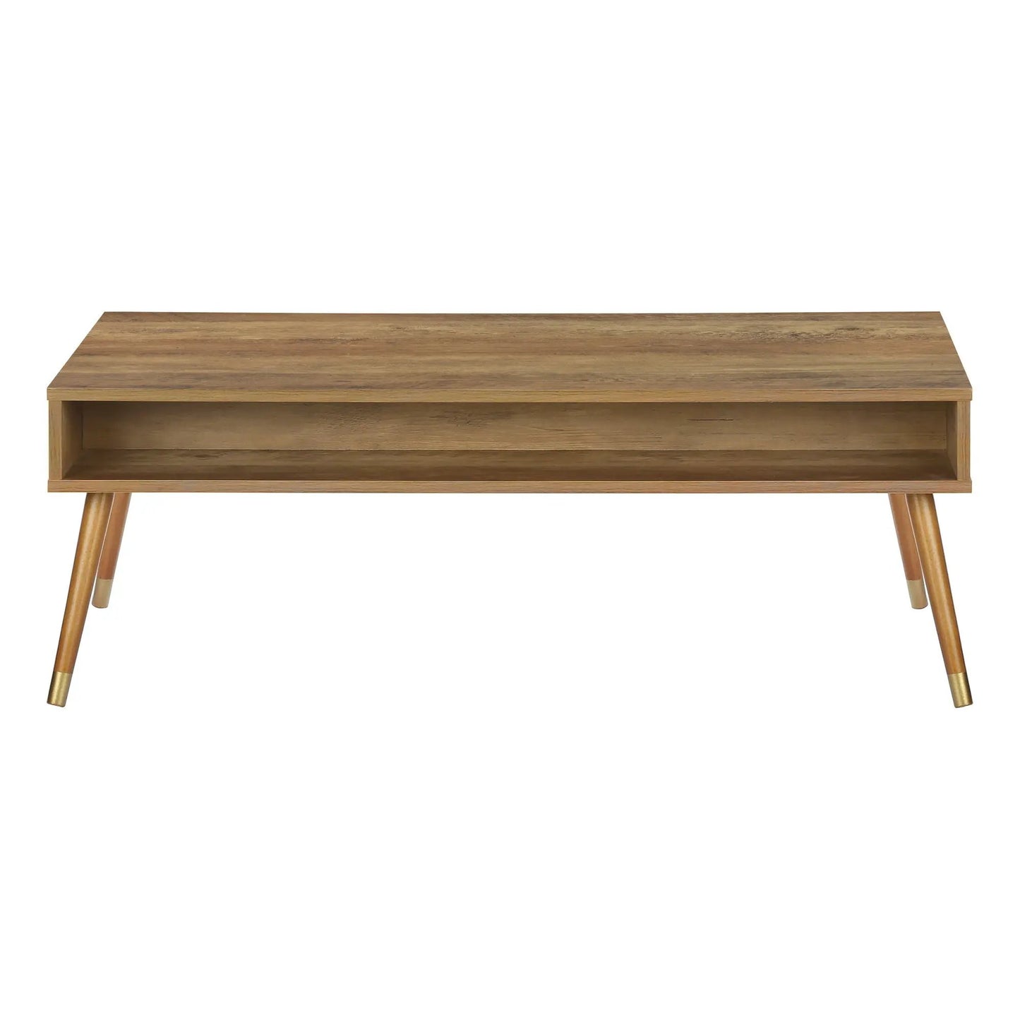 Rectangular walnut coffee table with lower storage shelf and mid-century tapered legs on Tampa Home & Garden Store