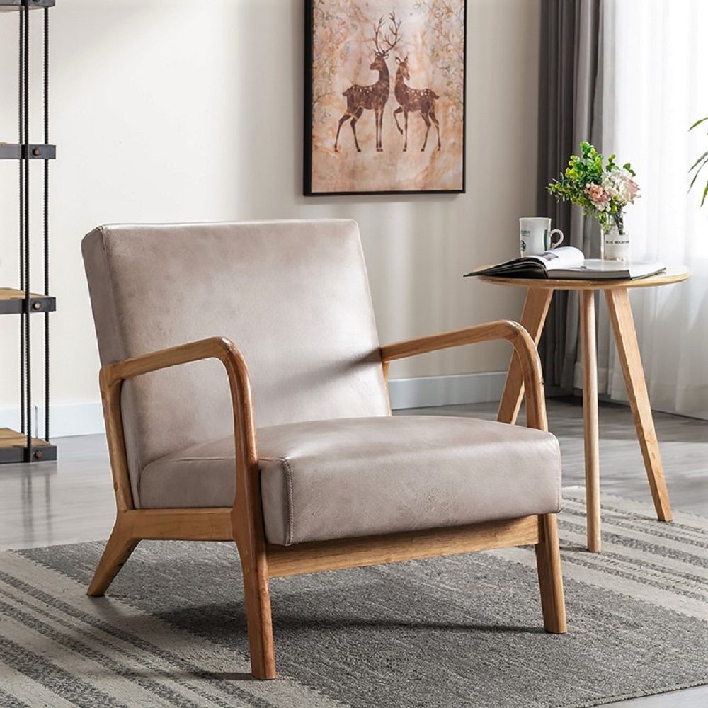 Classic Mid-Century Armchair with open wood frame and gray cushioning by HouseOfZazla on Tampa Home & Garden Store