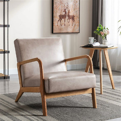 Classic Mid-Century Armchair with open wood frame and gray cushioning by HouseOfZazla on Tampa Home & Garden Store