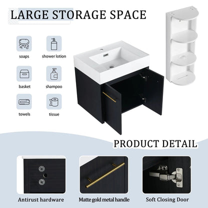 Modern Wall Mounted Vanity Resin Sink and Rack