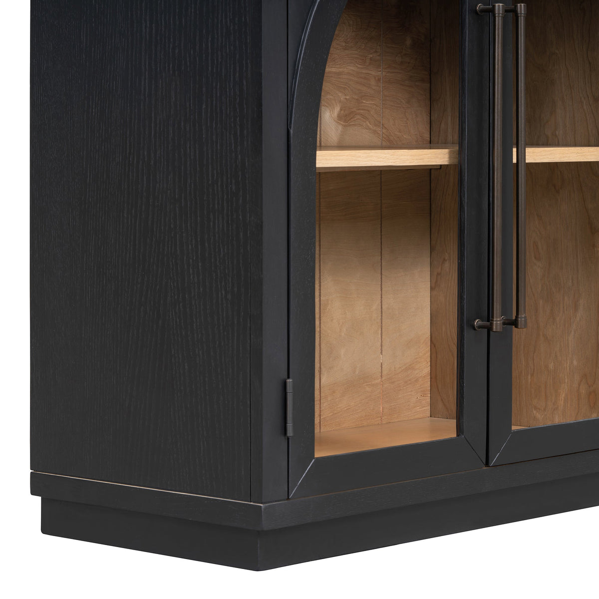 4-Door black sideboard buffet cabinet with arched doors and wood interior shelves on Tampa Home & Garden Store