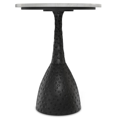 Black Marble Side Table with hammered aluminum base, round marble top on Tampa Home & Garden Store