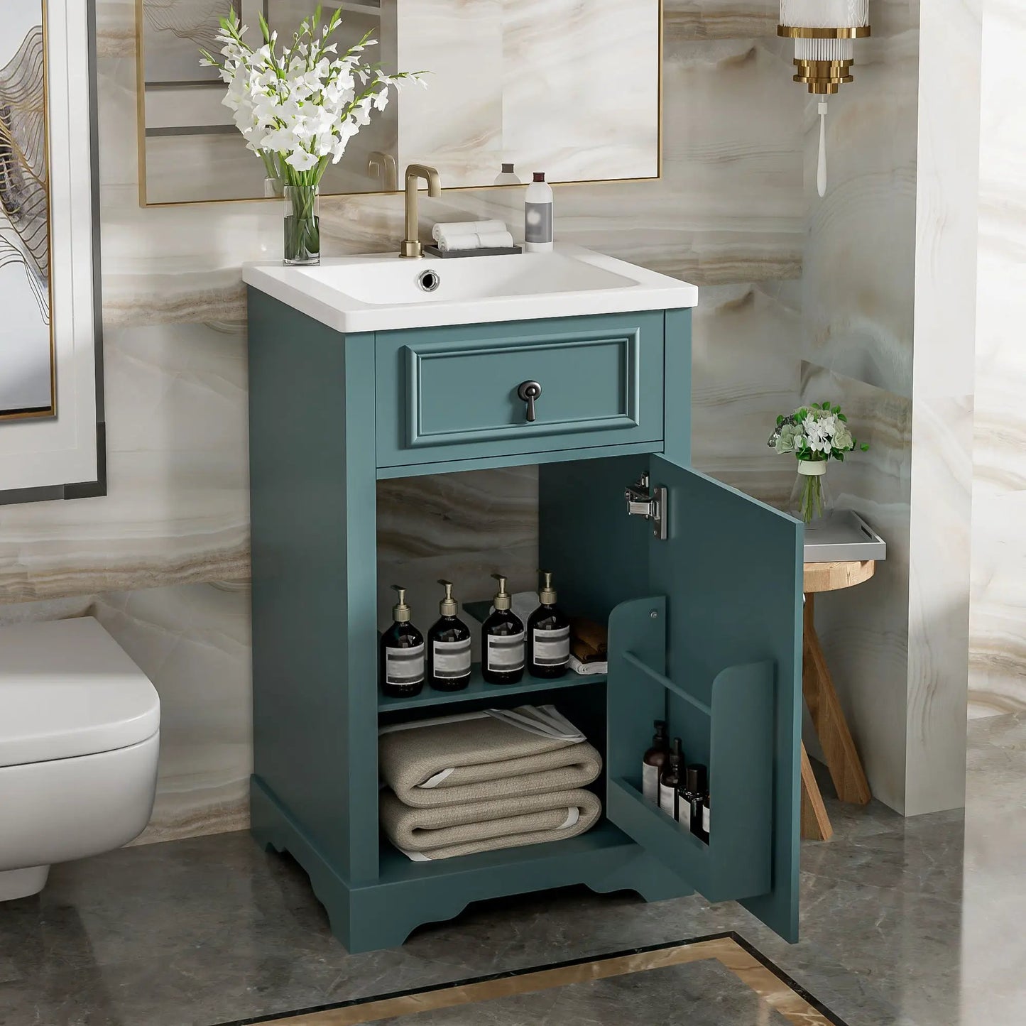 Elegant Vanity With Ceramic Sink and Shelf