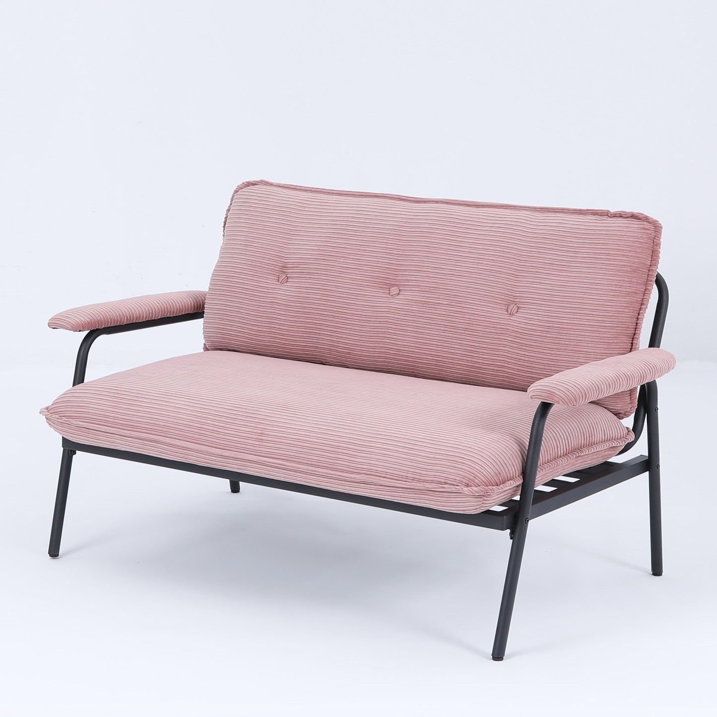HouseOfZazla pink corduroy metal-frame stationary sofa with cushioned backrest on Tampa Home & Garden Store