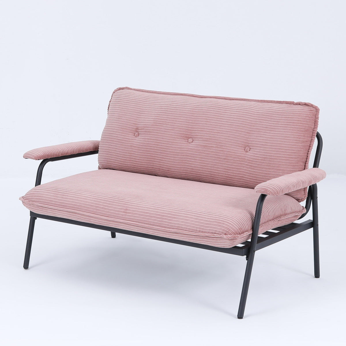 HouseOfZazla pink corduroy metal-frame stationary sofa with cushioned backrest on Tampa Home & Garden Store
