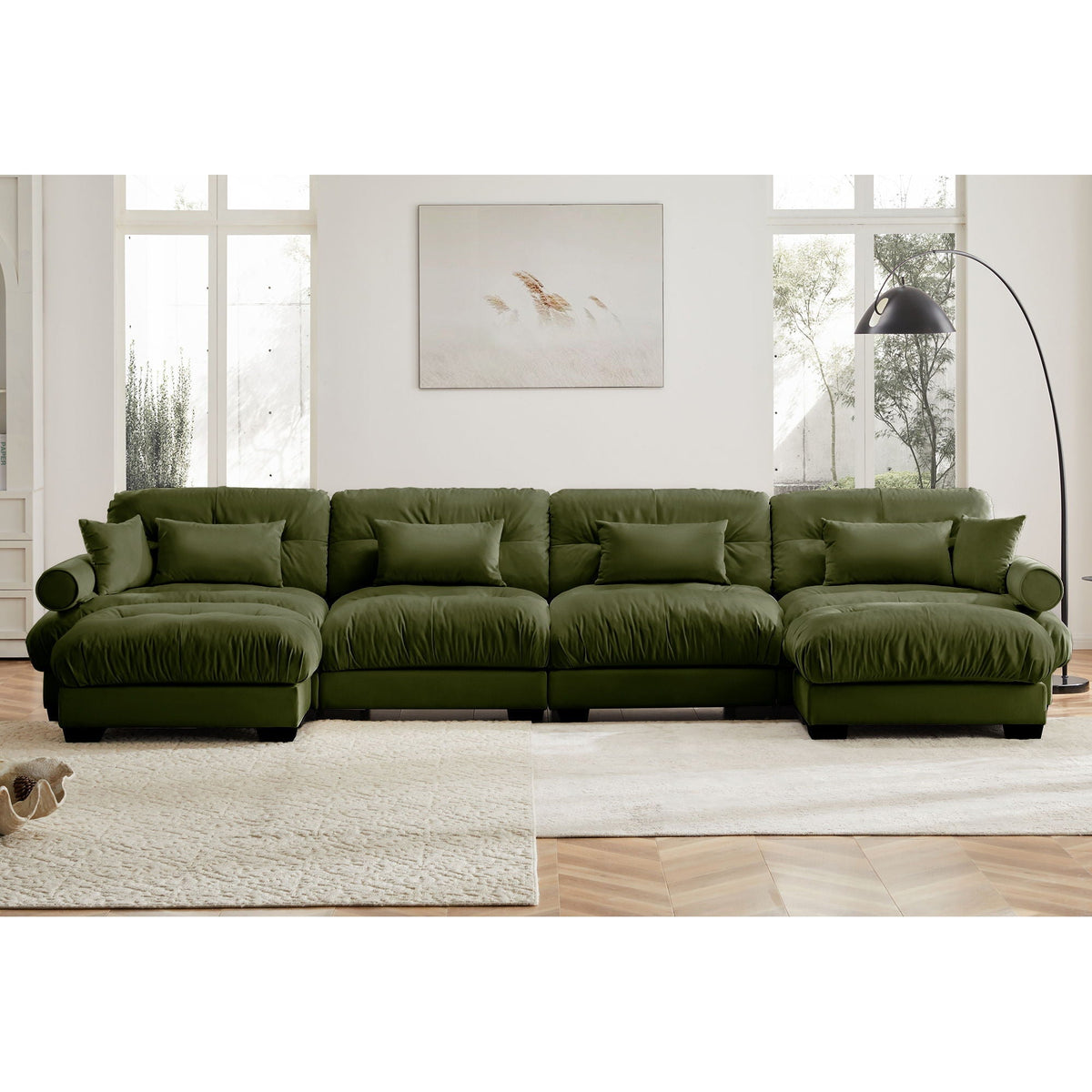 Super Comfort Oversized Modular Sectional Sofa with Ottoman in green, 2pc set HouseOfZazla on Tampa Home & Garden Store