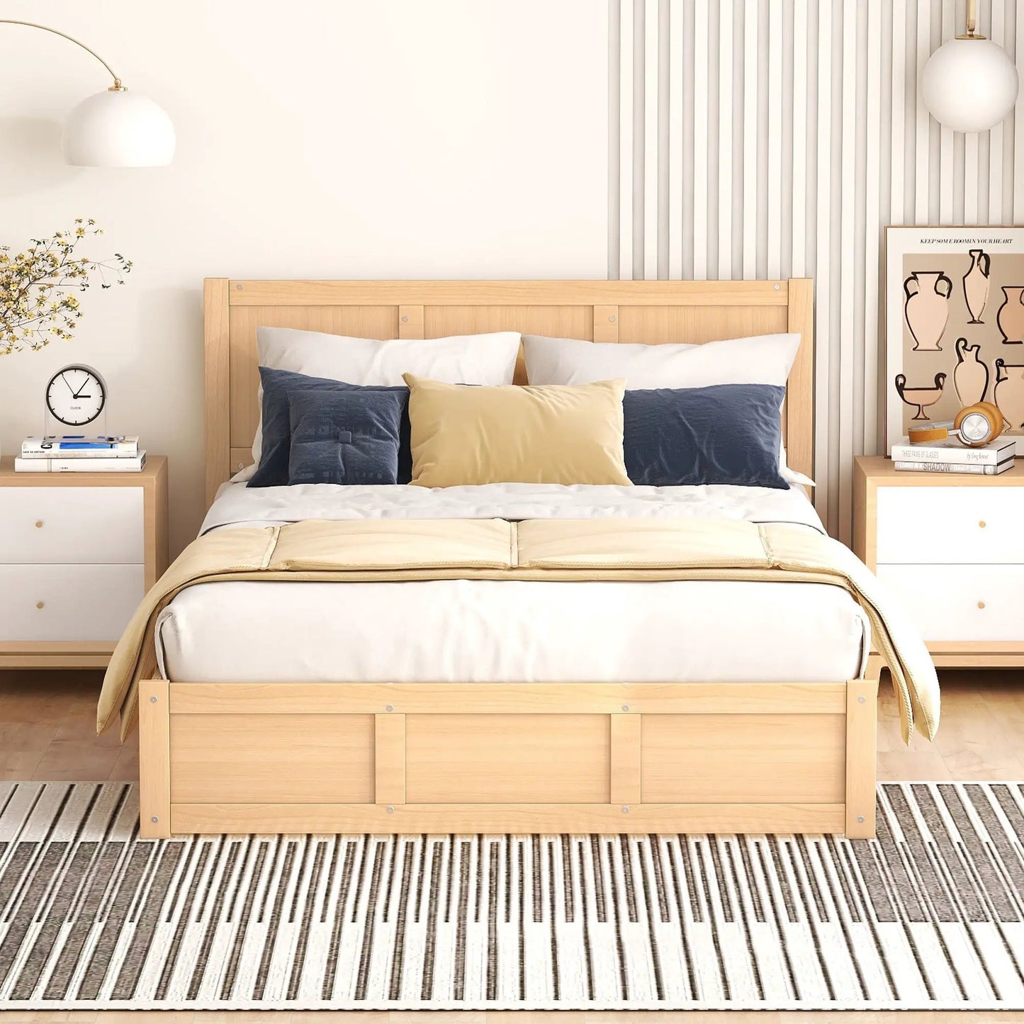 Platform bed with 2 under-bed storage drawers in light wood finish by Unique Piece Furniture on Tampa Home & Garden Store