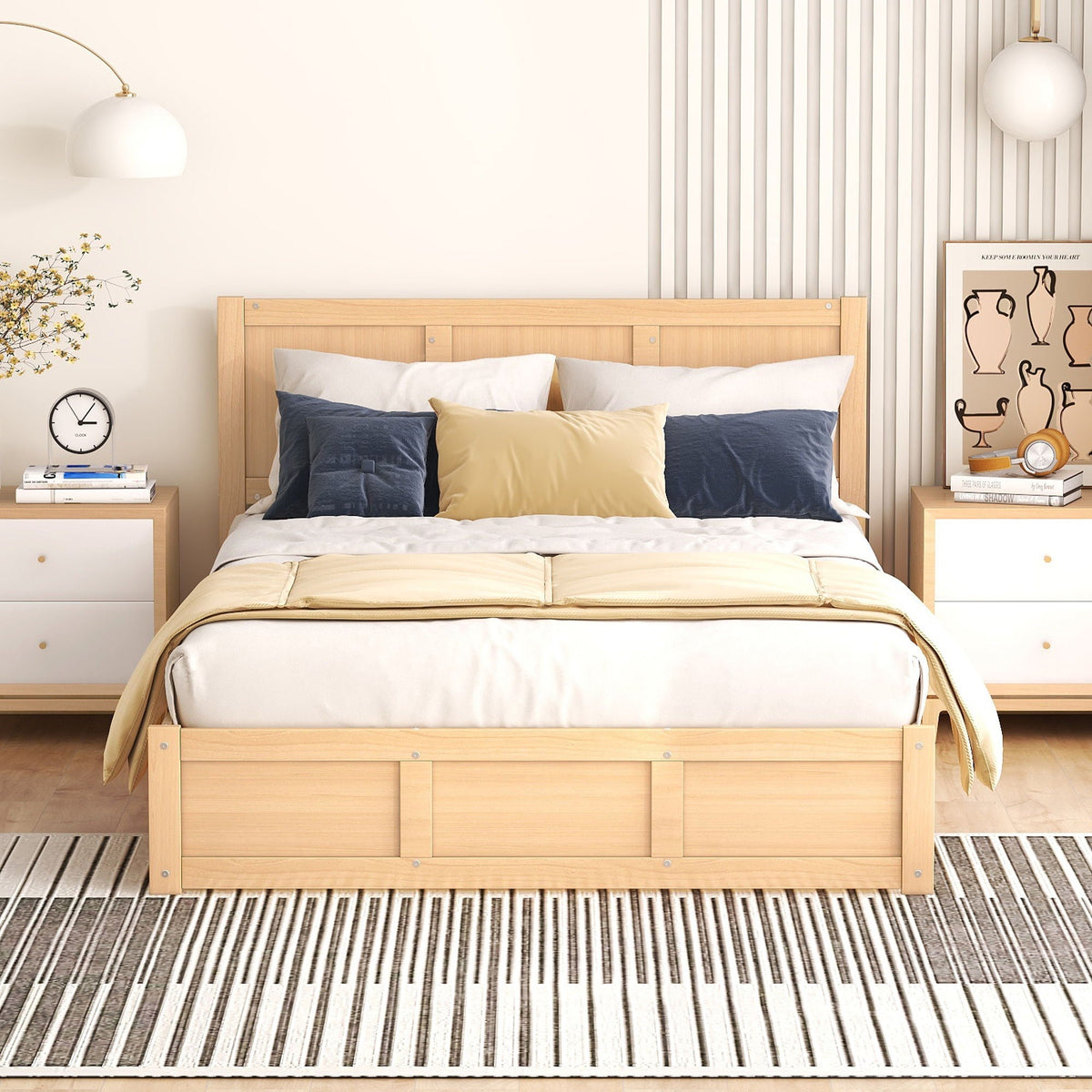 Platform bed with under-bed storage and two drawers in natural wood by HouseOfZazla on Tampa Home & Garden Store