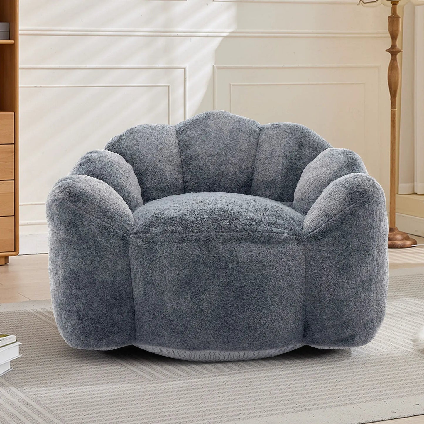 Lotus Style Compression Sofa bean bag chair blue-gray plush fabric by Unique Piece Furniture on Tampa Home & Garden Store