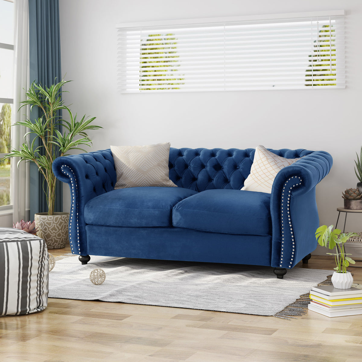 A Tufted Velvet Chesterfield Loveseat Sofa