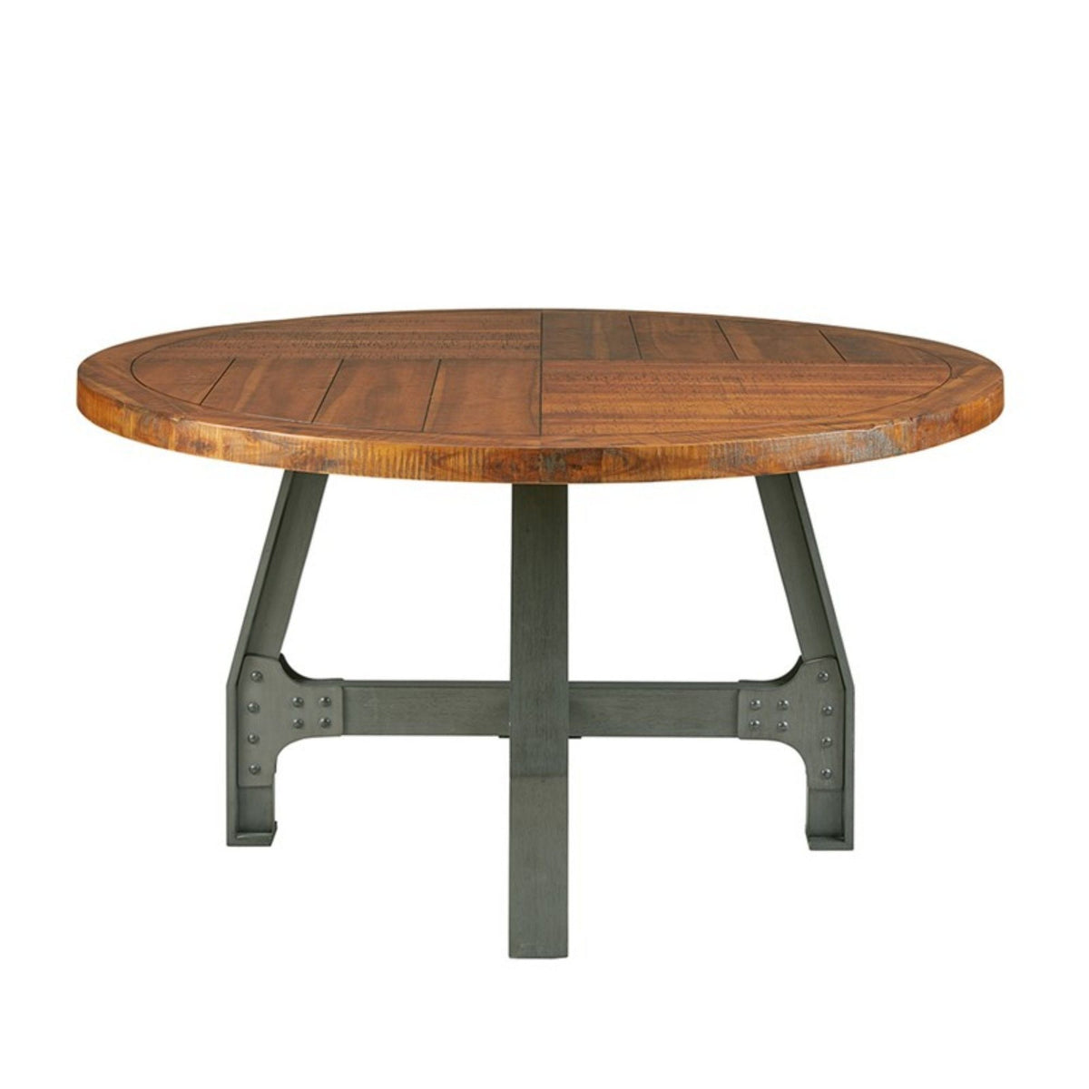 Round walnut dining table with adjustable height and industrial metal base HouseOfZazla on Tampa Home & Garden Store