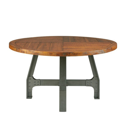 Round walnut dining table with adjustable height and industrial metal base HouseOfZazla on Tampa Home & Garden Store