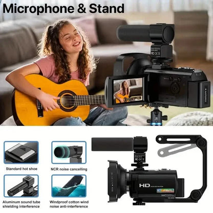 DailySale 16x Zoom 1080P HD camcorder bundle with 2 batteries, 32GB TF card, mic, hood on Tampa Home & Garden Store