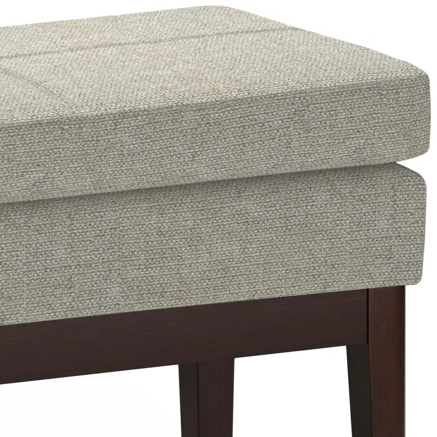 Carlson ottoman bench in beige textured fabric with dark wood legs by Unique Piece Furniture on Tampa Home & Garden Store