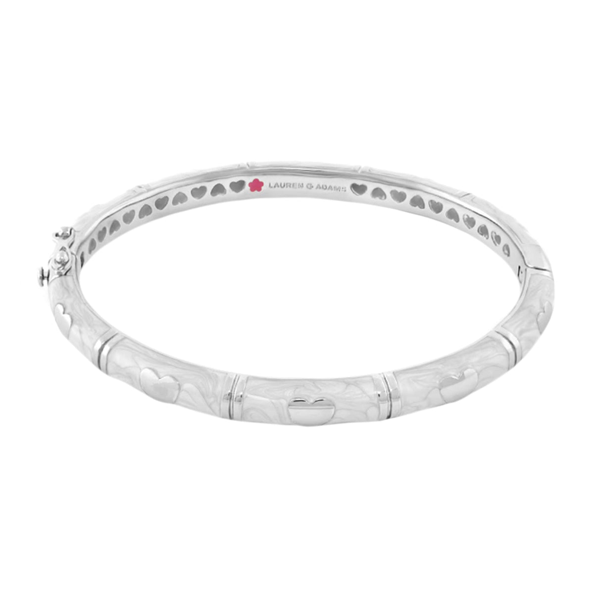 Lots of Love Stackable Bangle Lauren G Adams, silver bracelet with heart engravings on Tampa Home & Garden Store