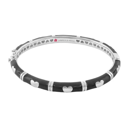 Lots of Love Stackable Bangle by Lauren G Adams, black enamel bracelet with silver hearts on Tampa Home & Garden Store