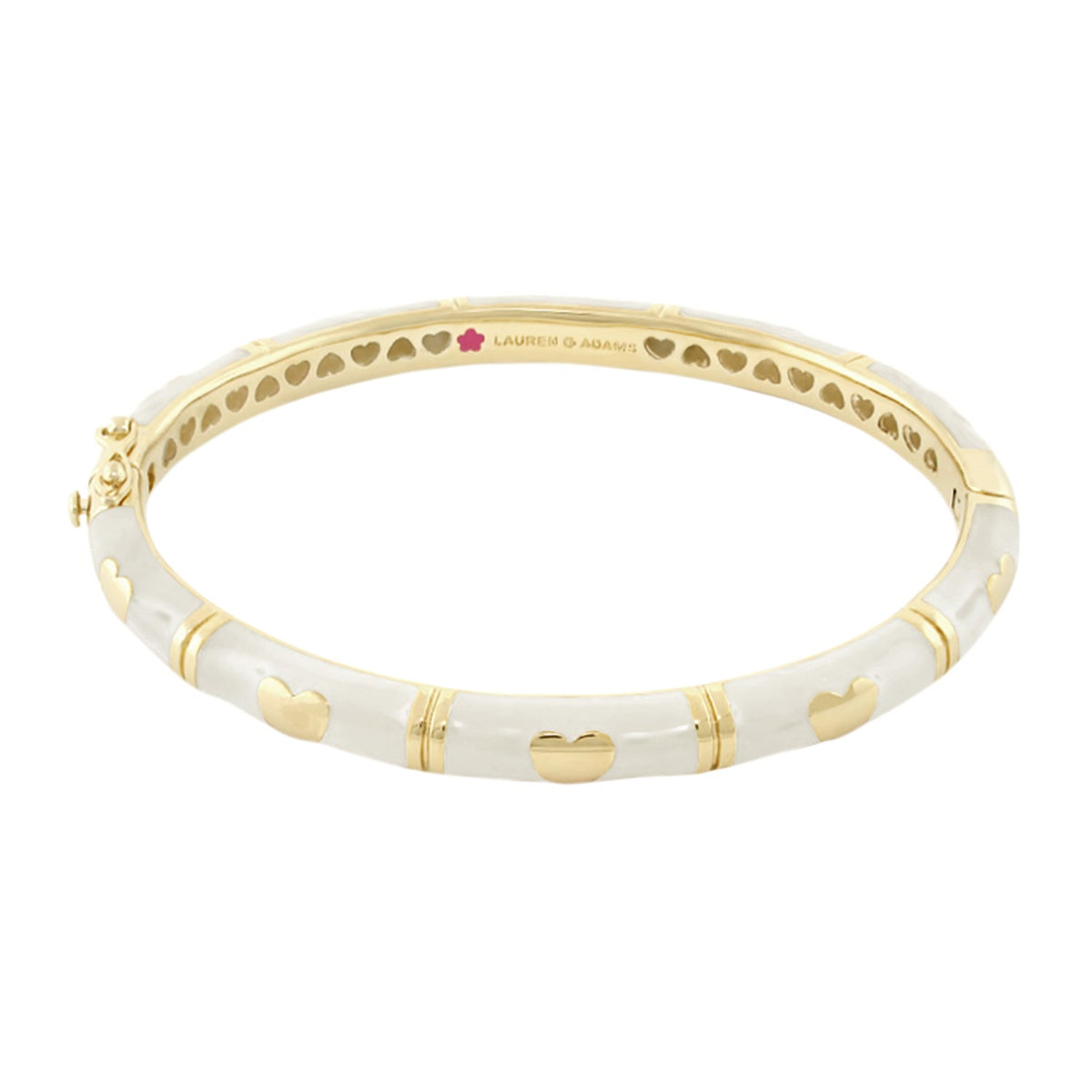 Lots of Love Stackable Bangle by Lauren G Adams, gold-tone bracelet with white enamel hearts on Tampa Home & Garden Store