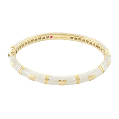 Lots of Love Stackable Bangle by Lauren G Adams, gold-tone bracelet with white enamel hearts on Tampa Home & Garden Store