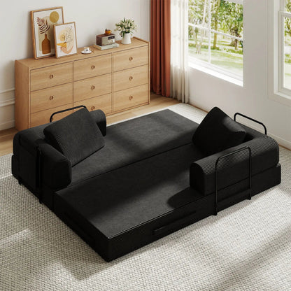 Convertible Sleeper Sofa Bed with Cylindrical Pillow, black fixed frame on Tampa Home & Garden Store