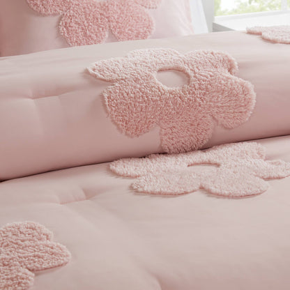 3-Piece Twin Floral Reversible Tufted Chenille Comforter Set by HouseOfZazla, pink blush on Tampa Home & Garden Store