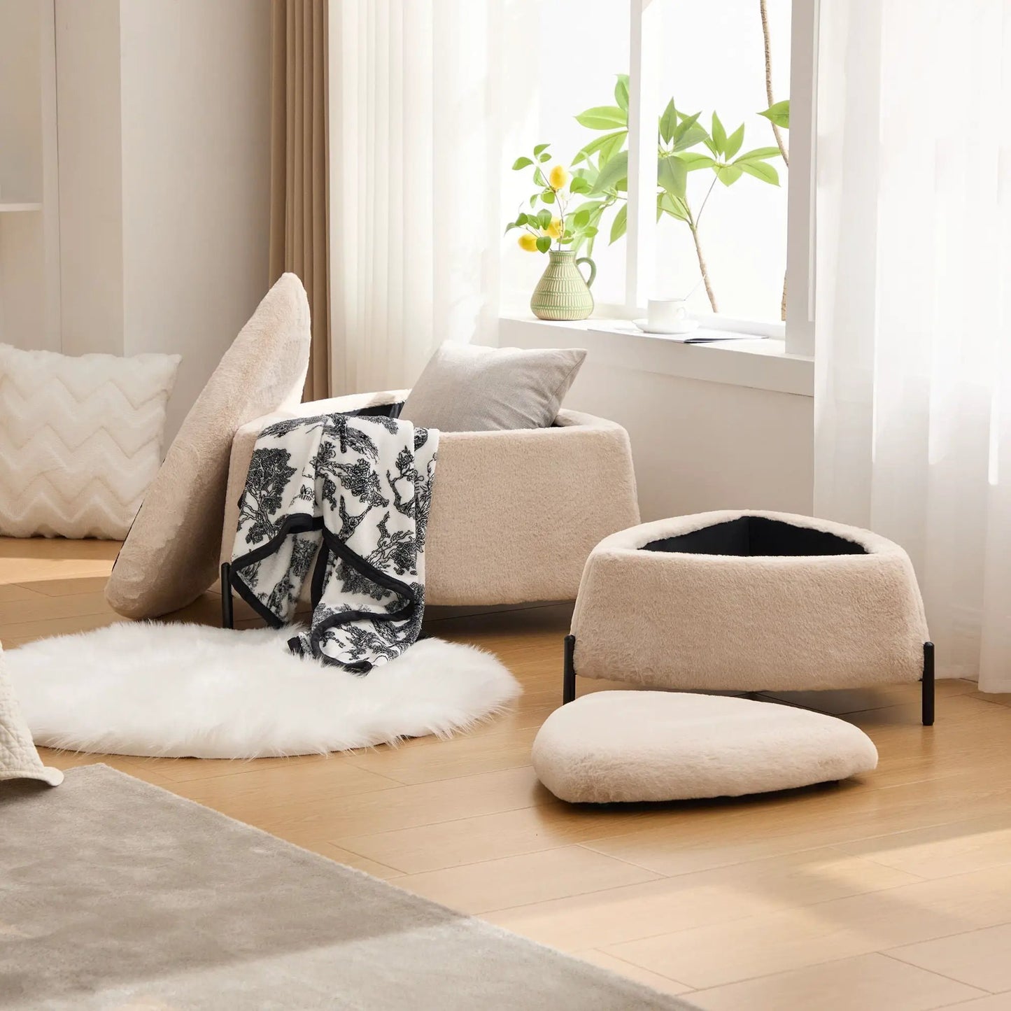 Upholstered Storage Ottoman With Reversible Lid