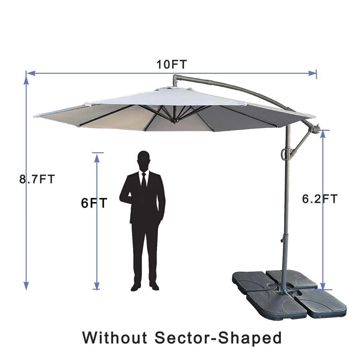 Umbrella HouseOfZazla 10 ft offset cantilever gray with crank tilt, base ballast blocks on Tampa Home & Garden Store