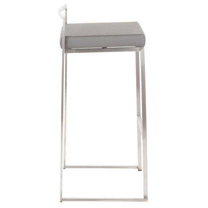 Contemporary stackable barstool set with padded gray seat and chrome frame on Tampa Home & Garden Store