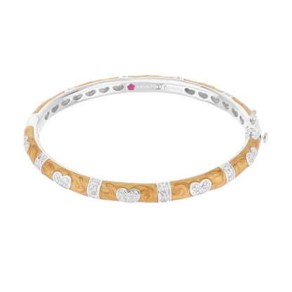 Pave Love Stackable Bangle - Double Heart Station, tan resin inlay with silver band on Tampa Home & Garden Store