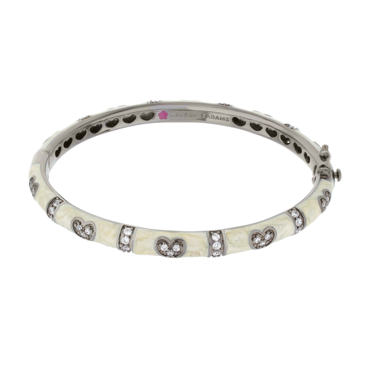 Pave Love Stackable Bangle - Double Heart Station ivory enamel bracelet with pavé diamonds by Lauren G Adams on Tampa Home & Garden Store