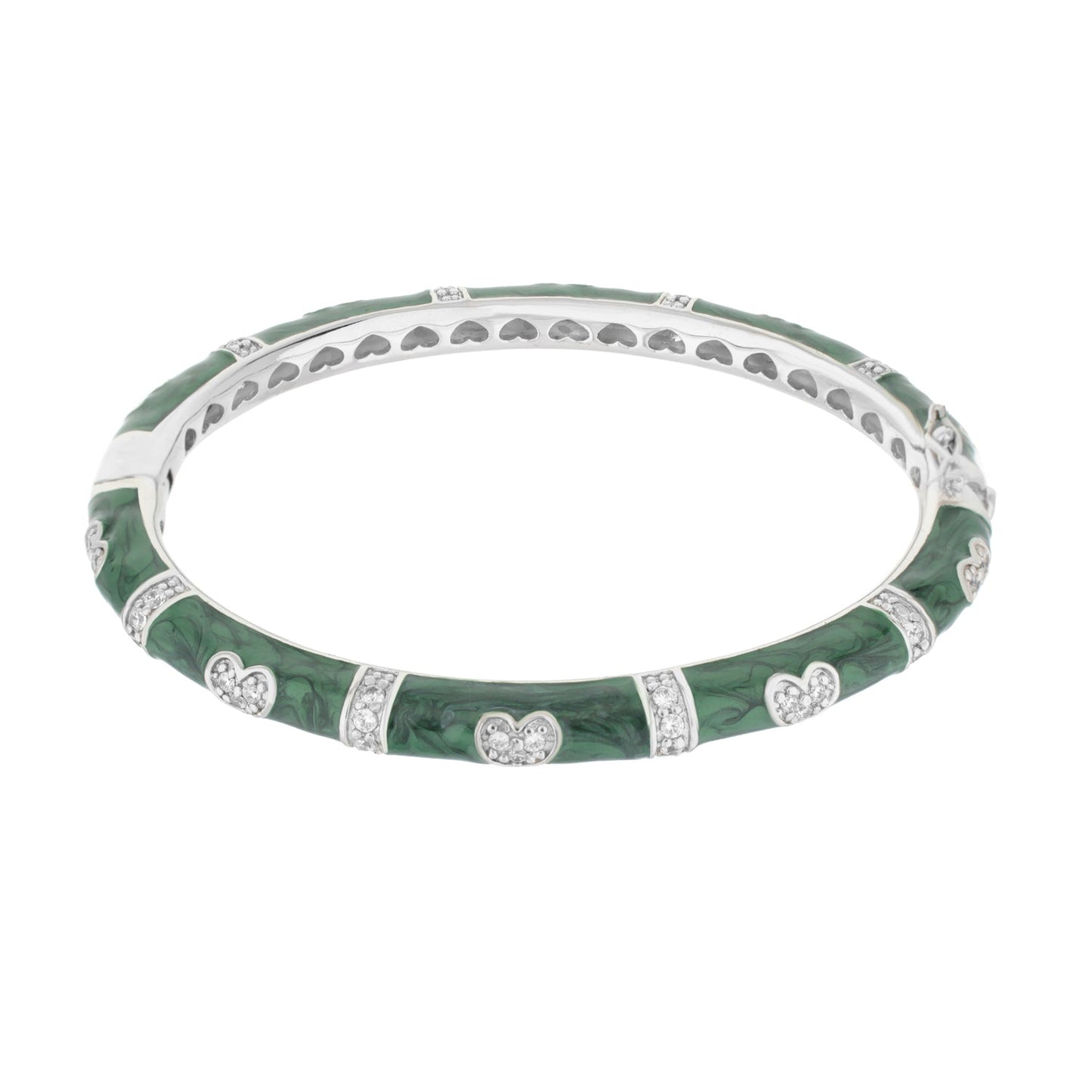 Pave Love Stackable Bangle Double Heart Station bracelet with green enamel links and pave hearts by Lauren G Adams on Tampa Home & Garden Store