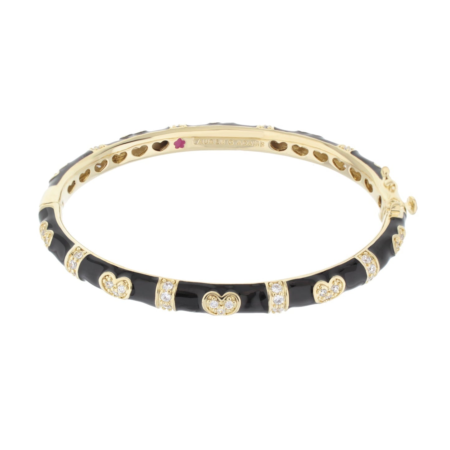 Pave Love Stackable Bangle — Double Heart, Lauren G Adams gold bracelet with black enamel on Tampa Home & Garden Store